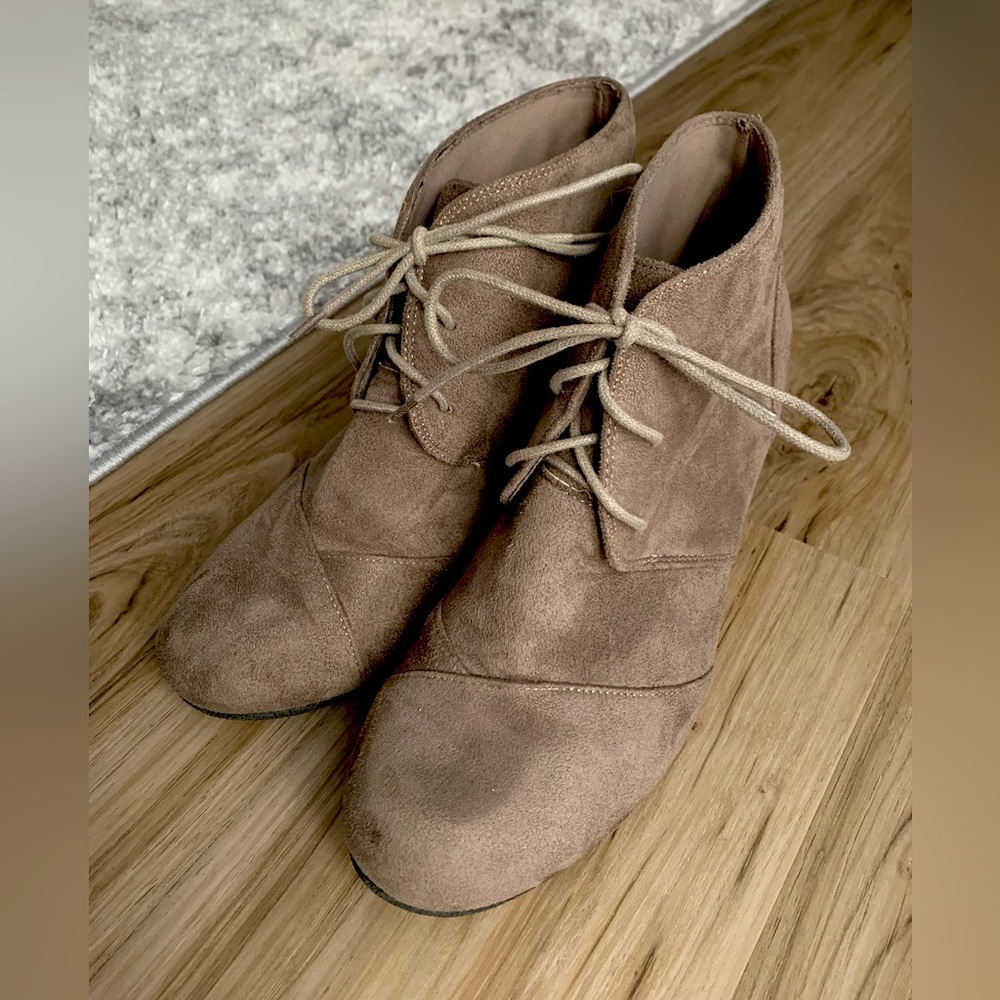 Taupe Wedge Booties